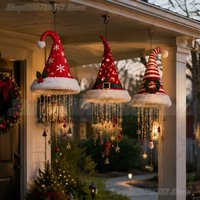 Lustre suspendu en forme de chapeau de Père Noël lumineux, 3 styles de guirlandes lumineuses LED chaudes de Noël avec ornements festifs, décoration d'éclairage de fête.
