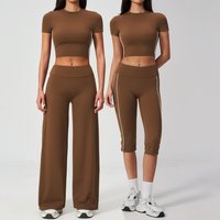 Women Tracksuit Yoga Set Sports Outfit 2PCS Gym Set Running Workout Clothes Short Sleeves Sports Bra Athletic Wear Yoga Clothing