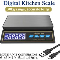 30kg/66lb Digital Kitchen Scale Stainless Steel USB Charging Electronic Scale with Counting Function Measuring Weighing Tool