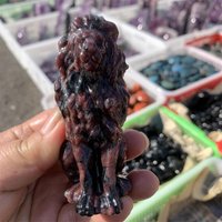 Natural Garnet Lion Carving Animal Ornaments Statue Gift Healing Gem Crafts For Home Decoration 1PCS