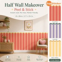 Peel & Stick Half Wall Panel, Sand Texture Vertical Stripes, Scalloped Top, 45x90cm/17.7x35.4in, 3 Color Options