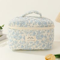 3Pcs Aesthetic Toiletry Purse Printed Women Quilted Cosmetic Pouch Large Capacity Zipper Closure Cotton Daily Bag Purse Set