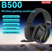 MZYDM B500 Wireless Bluetooth 5.4 Gaming Headset with RGB Light, Low Latency Over-Ear Headphones with Microphone for PC Earphone