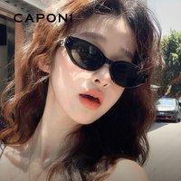 CAPONI Brand Luxury Women Sunglasses Fashion Polarized Outdoor Vintage Acetate Design Cat Eye Eyewear UV420 Black Shade CP35025