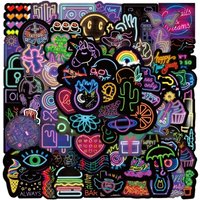100PCS Neon Light Waterproof Stickers Decals for Party Decoration DIY Laptop Guitar Luggage Fridge Skateboard Papery Pop Store