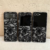 Back Phone Cover Funda Case for Samsung Galaxy Flip5 Z Flip 7 6 5 4 3 Flip7 FE Flip3 Flip6 Flip4 Burgundy Black Lace