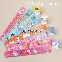 12Pcs Cute Let's Pawty Theme Cat Slap Bracelets Toy for Animal Pet Cat Kids Birthday Party Favors Pinata Fillers Goodie Bag