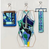 Classic Women's Green Ribbon Scarf Swimsuits Cross Exposed Back with Letter Signature Luxury Design Women's Swimsuits Swimwear