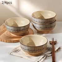 2/4pcs 4.5-Inch Thickened Ceramic Bowls - Salad/Rice/Dessert/Soup/Noodle Bowls, Underglaze Color Design, Microwave Safe