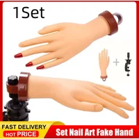 1Set Nail Art Fake Hand Flexible Soft Adjustable Plastic Finger Practice Prosthetic Model Manicure Training Display Tool