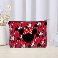 1 Piece Disney Mickey and Minnie Mouse Women's Large-Capacity Cosmetic Bag - Iconic Red and Black Polka Dots and Mickey Ears Pattern - Women's Cute Multi-Functional Zipper Bag, Jewelry Storage Bag,