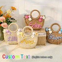 Personalized Beach Bags, Customizable Hand-Woven Straw Tote Bags, Personalized Straw Bags, Unique Bags & Wallets, Straw Baskets
