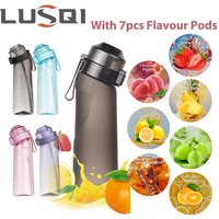 LUSQI Air Flavored Water Bottle With 7 Flavor Ring Sports Fashion Straw Tritan Plastic Cup Suitable for Outdoor Sports Fitness