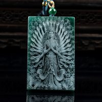 Natural Emerald Burmese A Emerald Jade Blue Water Thousand-Hand Guanyin Pendant Amulets Jewelry Gifts Certificate Sweater Chain