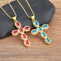 Nidin New Arrival 5 Colors Cross Pendant Necklace Women Men Link Chain Gold Plated Big Zircon Shine Wedding Exquisite Jewelry