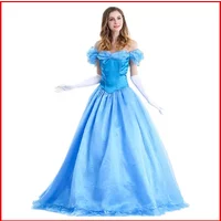 Deluxe Adult Cinderella Costume Women Fancy Dress Ball Gown Halloween Princess Costume Role Play Carnival Sexy Party