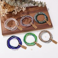 4Pcs/Set Shinning Crystal Beads Elastic Hair Ropes Hairwear Bohemian Colorful Crystal Glass Beaded Bracelet Bangles For Women