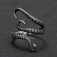 Titanium Steel Octopus Tentacle Ring, Gothic Deep Sea Monster Squid Adjustable Size, Punk Personality Jewelry Gift for Men Women