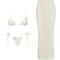 Flower Bikini Women Sexy Swimsuit Push Up Swimwear Female Mesh Skirt Bandeau Biquini Solid White Bathingsuit Swim Suit Beachwear