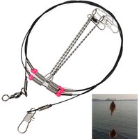 93cm Sea Fishing Stainless Steel 3 Arms Fishing Line Rig with Lure Swivel Snaps, Saltwater Wire Bottom Tackle Rigs
