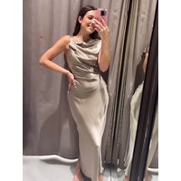 HH Women's Long Dress O-Neck Fold Decoration Backless Design Hollow out Slim Fit Fashion Summer Sleeveless Midi Dress