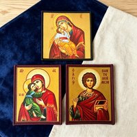 3/1Pcs Orthodox Christian Icon Patches Set Virgin Mary Jesus St Panteleimon Printed Religious Badge Hook Loop for Bags Apparel