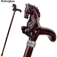 Brown Horse Wooden Fashion Walking Stick Decorative Cospaly Cane Wood Mace Crutch Wand Crosier 96cm Performance Stage Cane