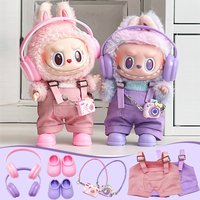In Stock For Labubu Clothes Dolls Sitting Party 1St 2Nd 3Rd Headphones Overalls Shoes Set Apparel Accessories Lovely Outfit Gift