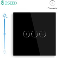 BSEED Touch Screen Dimmer Switches 1Gang 2Way White Black LED Dimmable Touch Sensor Switch Blue Backlight Glass Panel 10A