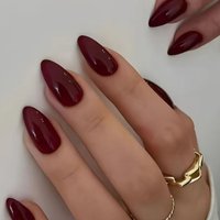 24Pcs/Set Simple Wine Red Fake Nails Mid-length Almond Press on Nails Art Wearable Round Head Oval Full Cover False Nail Tips