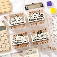 Mini Stamps Set Cute Life Recording Themed for Diary Journaling Decoration Small Sign Design Wood Seal DIY Hobby Stamping
