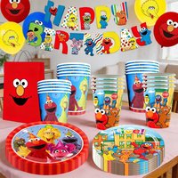 Cartoon Sesames Street Birthday Party Tableware Cups Plates Napkins Balloon Banner Cake Topper Decoration Kids Party Supplies