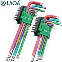 LAOA 9pcs Hexagonal Wrench Hanging Screwdriver With Screwdriver Bits Rainbow Ball Head Hexagonal Hand Tool