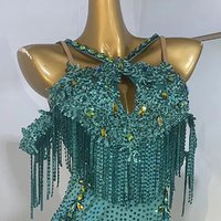Latin Dance Rhinestone Women's High-end Custom Emerald Green Super Flash Dress Tango Samba Performance Dress