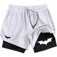 Men's Bat Print 2-in-1 Performance Shorts, Breathable Quick Drying Sports Shorts with Phone Pocket, Gym, Training, Running,