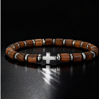 Noter Natural Wooden Bracelet For Men A Grade Hematite Stone Handmade Meditation Spiritual Healing Braclet Cross Strand Braslet