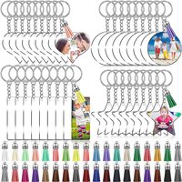 Porte-clés transparent vierge en acrylique avec pompon en cuir, 144 pièces, pour projets en vinyle, ornement par Sublimation, étiquettes personnalisées en vinyle pour bricolage