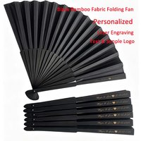 Personalized Black Bamboo Hand Folding Fans Customize Engraving Text for Wedding Birthday Party Favors Promotion Gift Home Decor