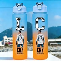 750ml CR7 Ronaldo Gradient Water Bottle Soccer Star Letter A-Z Kids Sport Fitness Bottles Boy Girl Outdoor Travel Straw Cup