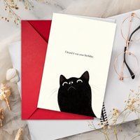 Funny and adorable cat birthday happy wishes greeting card with envelope, gift message card, birthday gift card, black cat