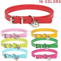 Cute Puppy Cat Collar With Bells PU Leather Small Dog Kitten Necklace Collars For Cats Pet Supplies Chihuahua Accessories Pink