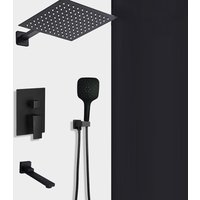 Black Shower Set Wall Mounted Shower Faucet Mixer 8inch To16inch Rainfall Bathroom Shower Tap with Handshower Rotate Bath Spout
