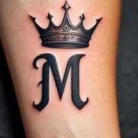 Vintage Crown Letter M Tattoo Sticker Waterproof Long Lasting Dotwork Temporary Tattoo for Women Arm