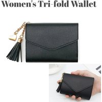 Women's Short Trifold Wallet Tassel Pendant PU Leather Multi Card Slots Coin Pocket Purse Female Mini Slim Clutch Card Holder