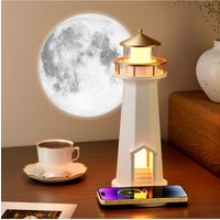 Moon Lighthouse Night Light Bluetooth Speaker Wireless Charger Bedroom Atmosphere Lamp Home Decor Moon Projector Lamp Gift