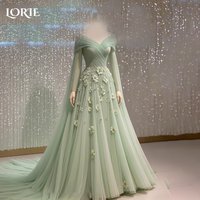LORIE Lace Saudi Party Dress Long Sleeve Applique A-Line Evening Dress Prom Dress 3D Flower Illusion Party Gown Club Customized