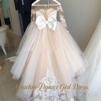Meadow Champagne Nude Princess Girls Dress Sweetheart First Communion Gown with 3D Floral Children Birthday Wedding Dresses