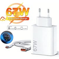 67W Turbo Fast EU Charger For Xiaomi 12 13 14 15 15T 17 Redmi Note 12 13 14 15 POCO F7 X6 X7 Pro Quick Charging Type C USB Cable
