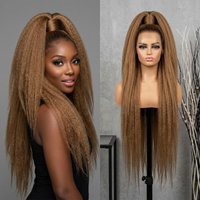 Women's 13x4 Lace Front Brown Yaki Straight Synthetic Wig, 26 Inch High Ponytail Friendly, Natural Heat Resistant Hair for Daily