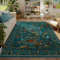 Carpet for Living Room Soft Comfortable Floor Mat Bohemian Blue Floral Rug Non-slip Machine Washable Modern Home Decoration Rugs